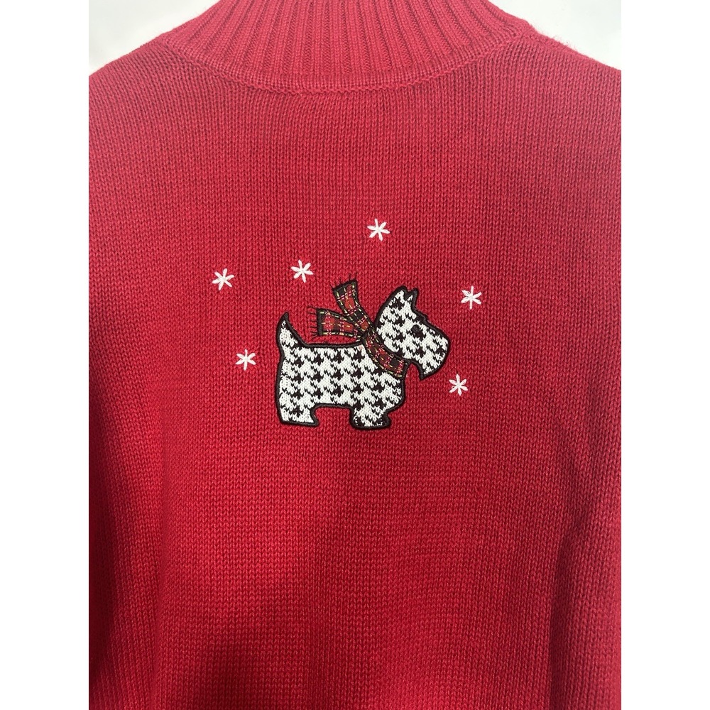 Vintage Womens Red Houndstooth Scottish Terrier Dog Christmas‎ Sweater Size S - Picture 6 of 13